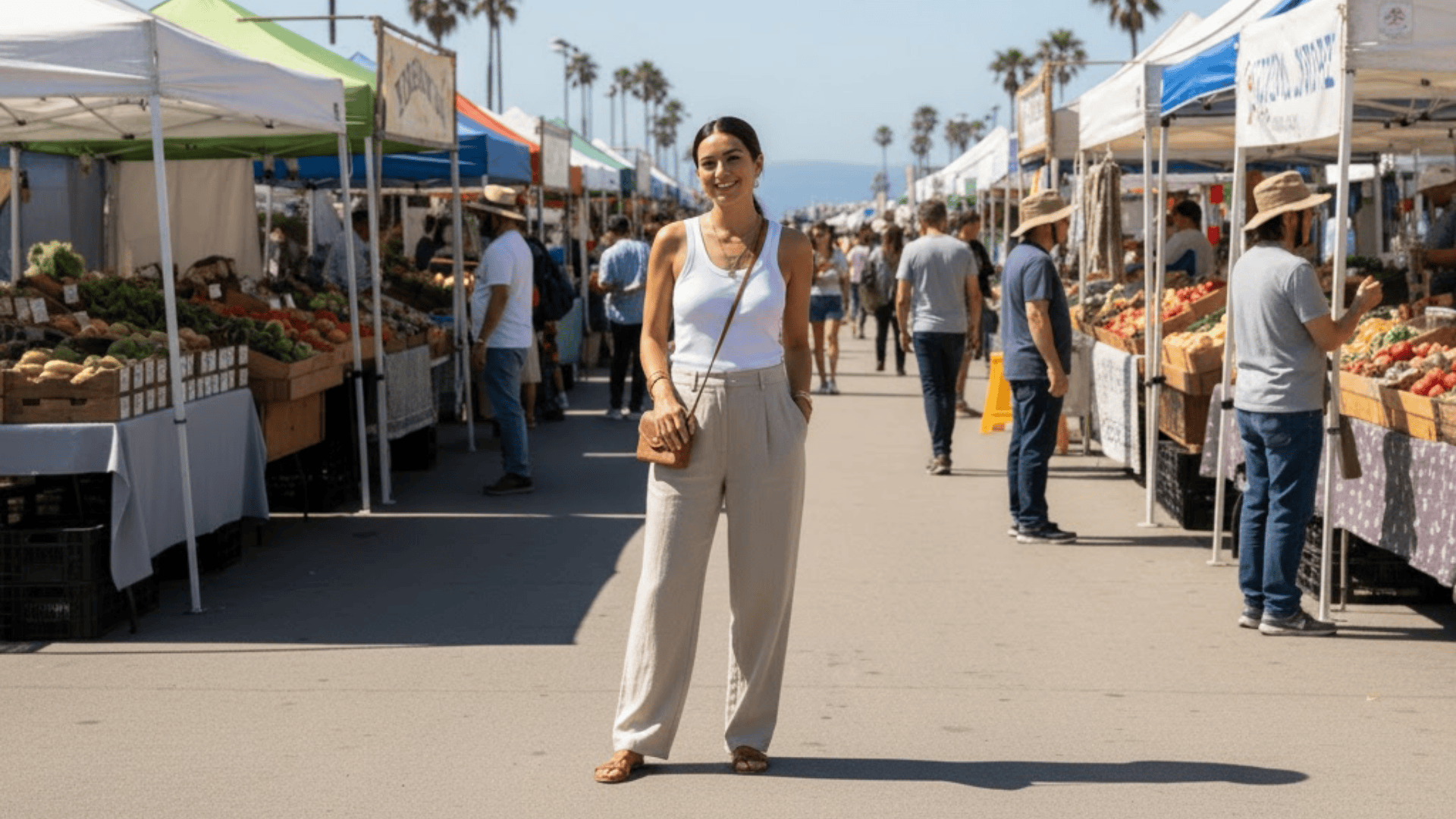Basic Tank Top Linen Pants and Flat Sandals