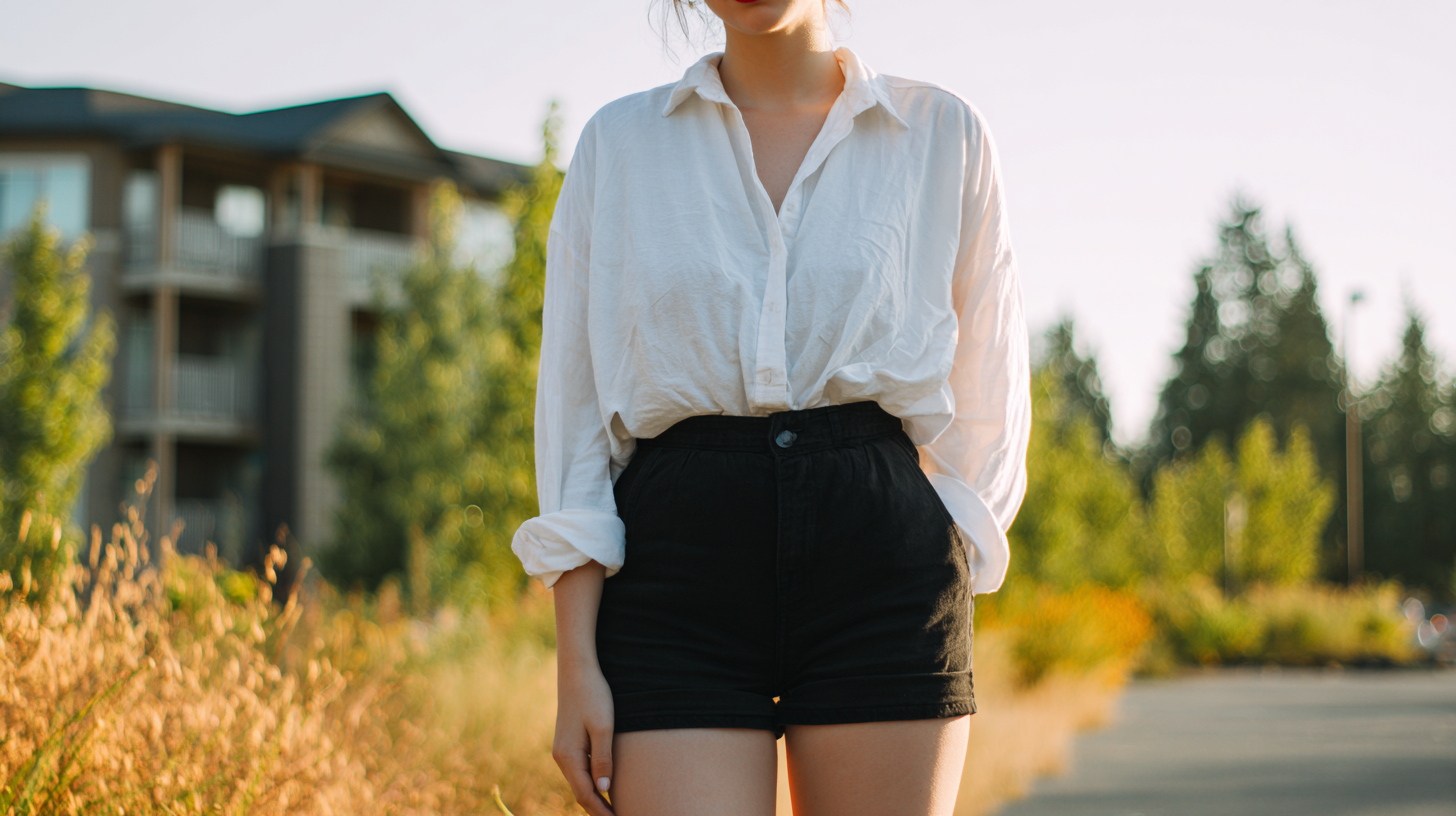 Biker Shorts Oversized Button‑Down Shirt