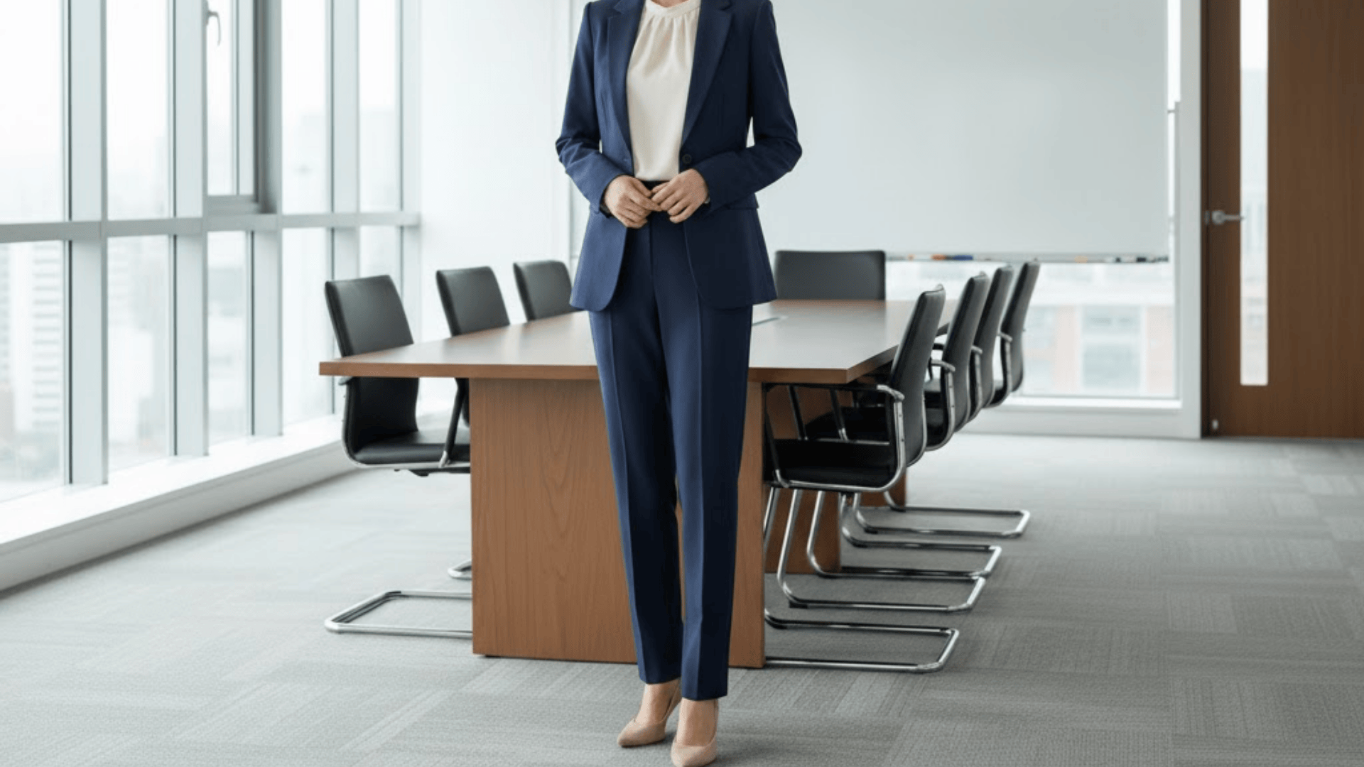 Blazer With Matching Trousers and Neutral Pumps