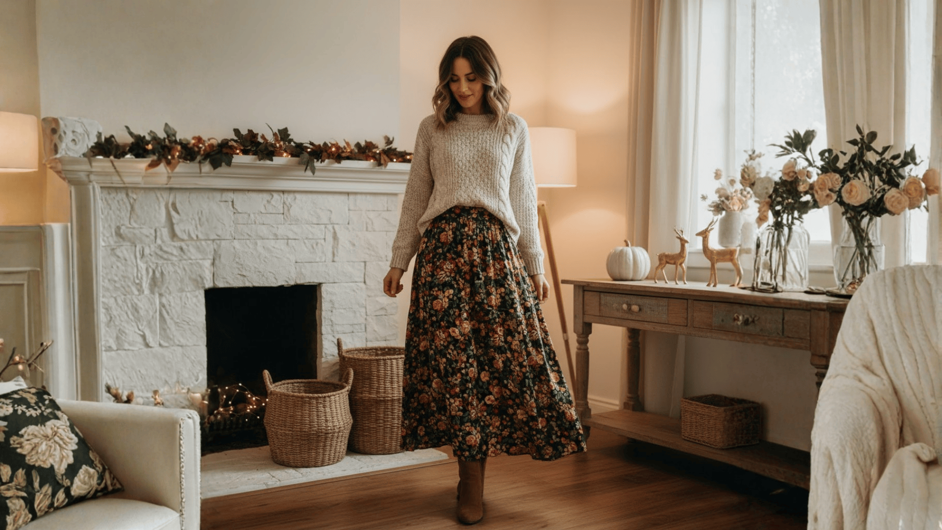 Boho Maxi Skirt And Knit Sweater Friendsgiving Outfit
