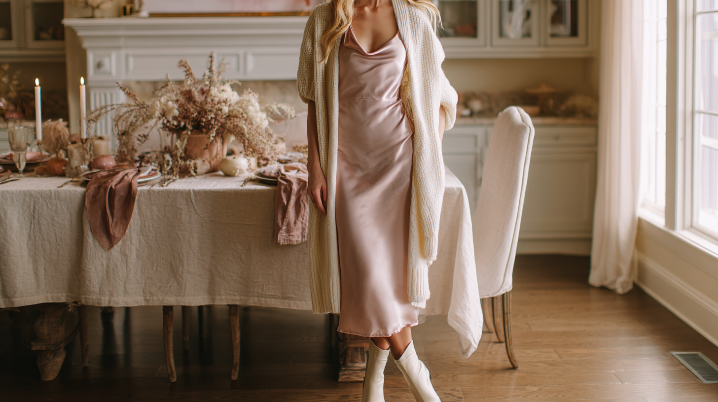 Chic Midi Dress With Cardigan Thanksgiving Outfit
