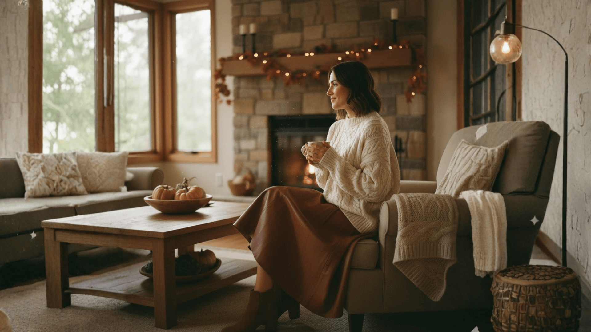 Chunky Knit Sweater And Midi Skirt Thanksgiving Outfit