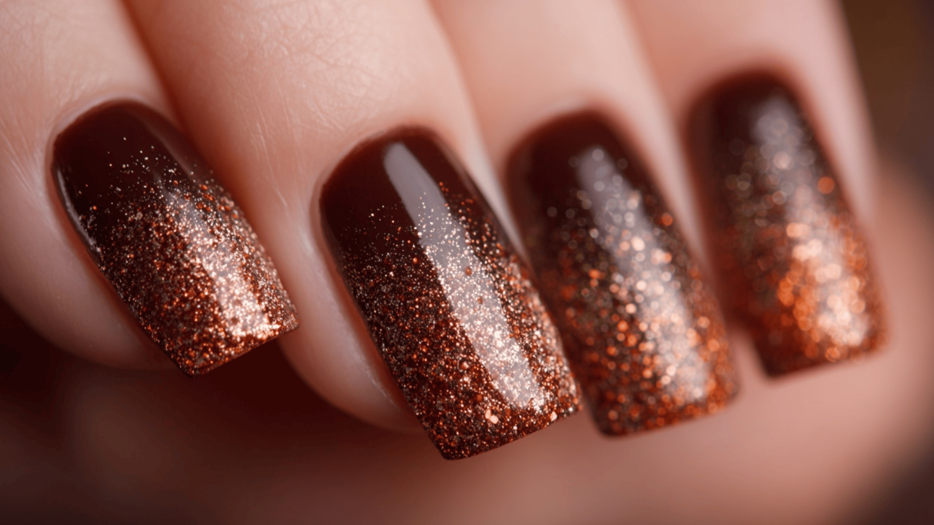 Dark Brown featuring Copper Glitter Gradient Tips