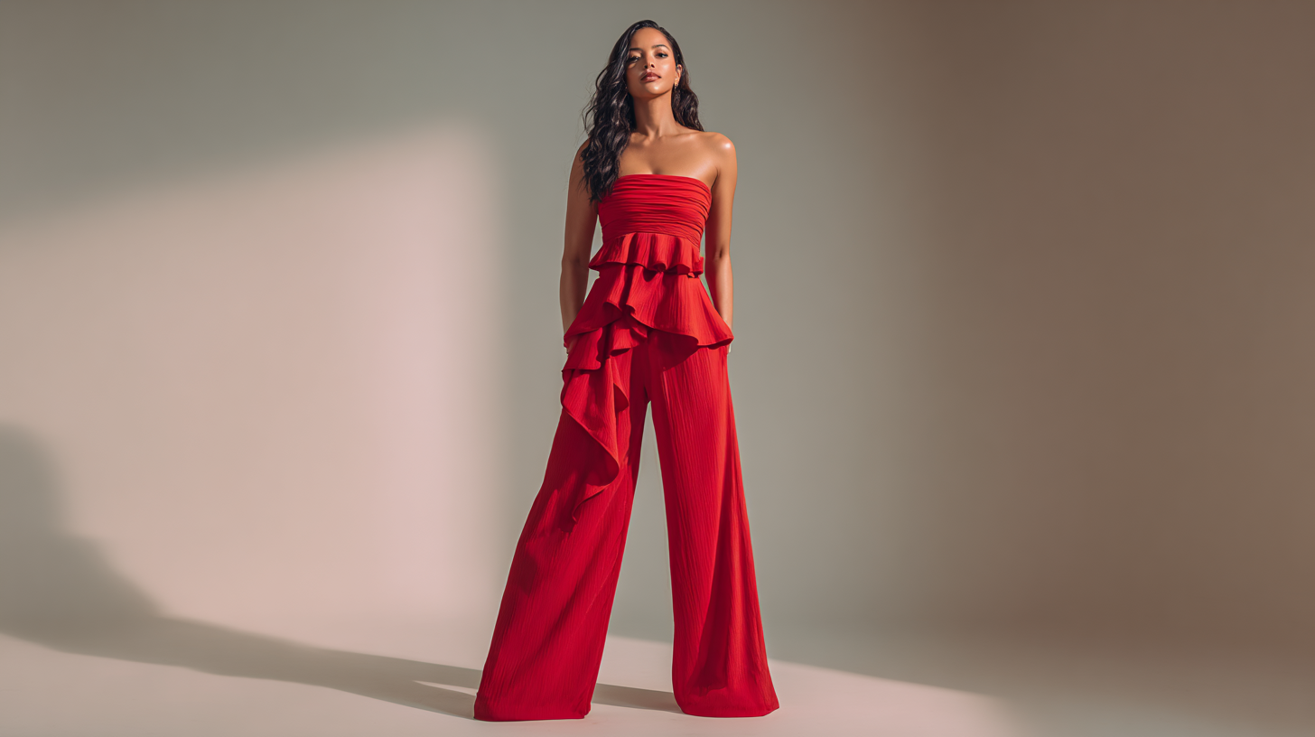 Flutter Bodice Strapless Jumpsuit