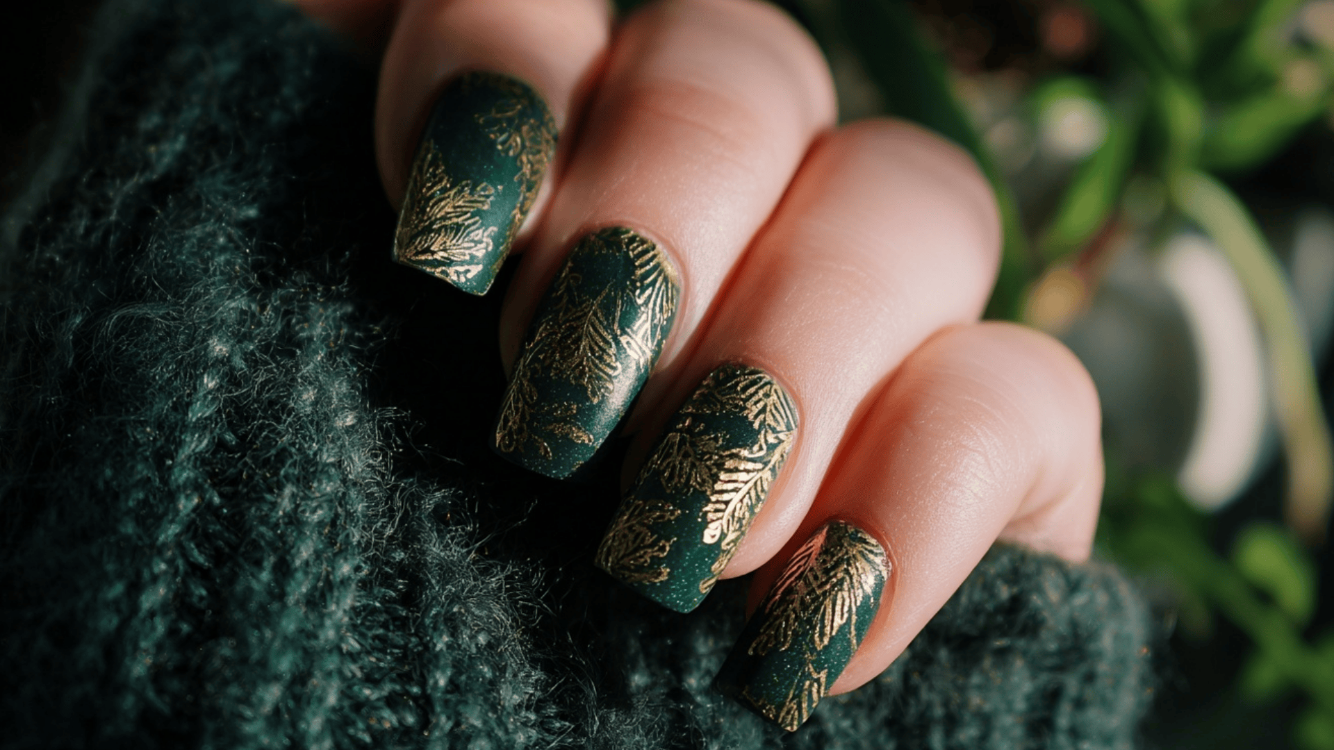 Forest Green featuring Gold Metallic Leaf Embroidery