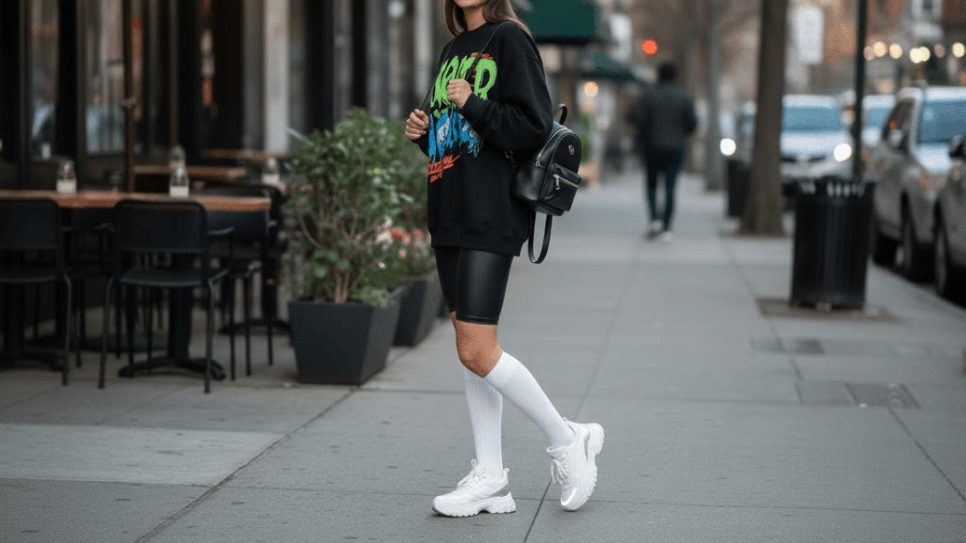 Graphic Sweatshirt With Biker Shorts and Tube Socks