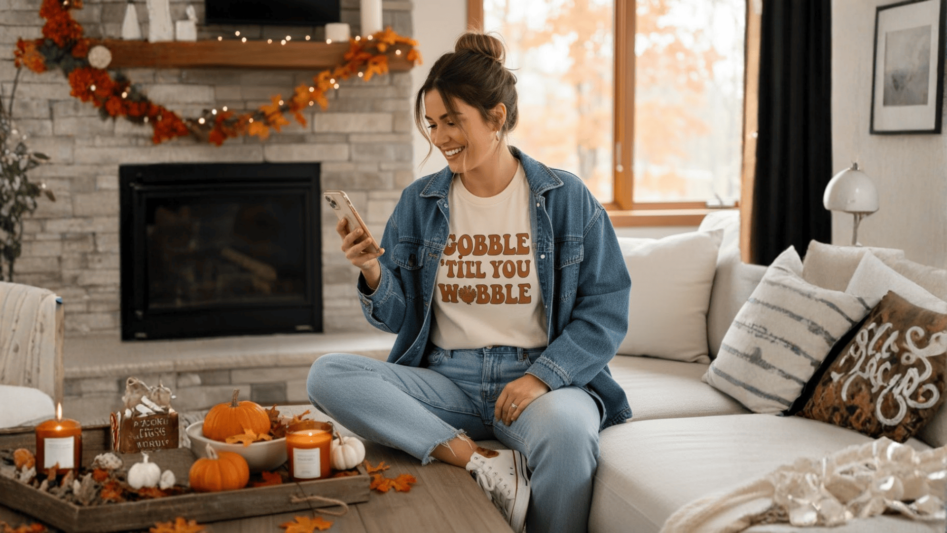 Graphic T Shirt And High Waisted Jeans Friendsgiving Outfit