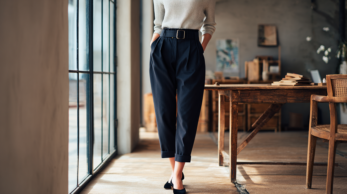 High Waisted Trousers With a Tucked In Knit Top