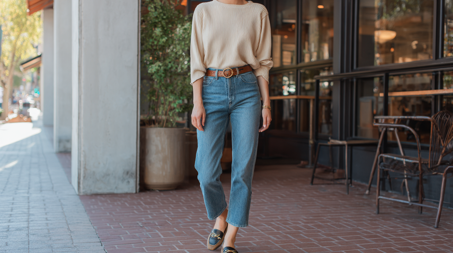 Knit Top With Straight Leg Jeans and Loafers
