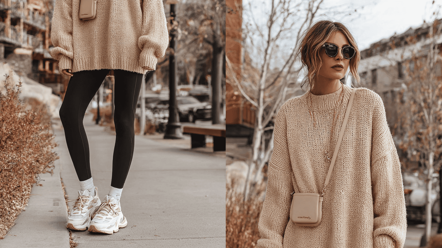 Oversized Sweater With Leggings and Chunky Sneakers