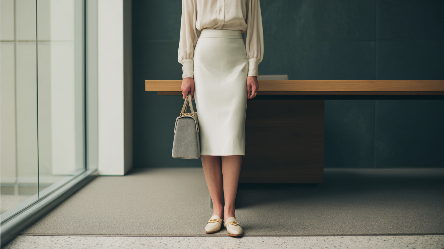 Pencil Skirt With a Silk Blouse and Low Heeled Loafers