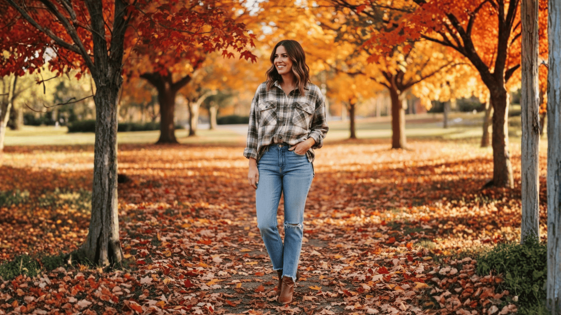 Plaid Button Down Shirt And Distressed Jeans Friendsgiving Outfit