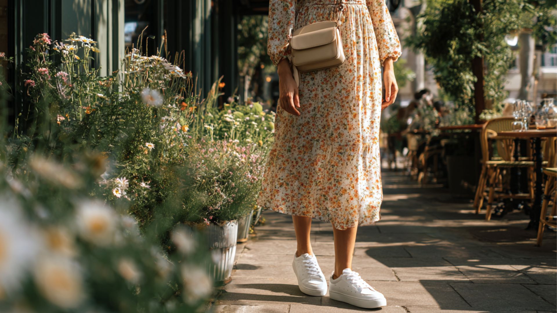 Printed Midi Dress with Sneakers