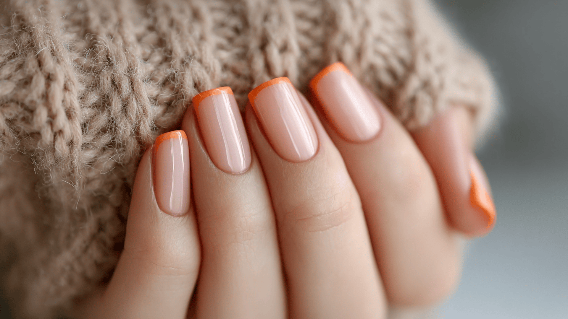 Pumpkin Orange French Tips on Nude Foundation
