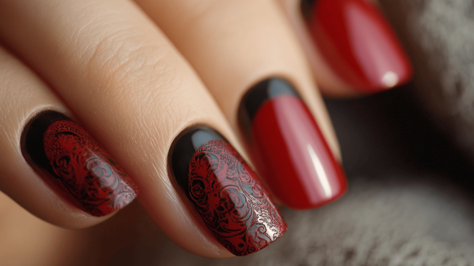 Rich Red featuring Black Matte Half-Moon Patterns