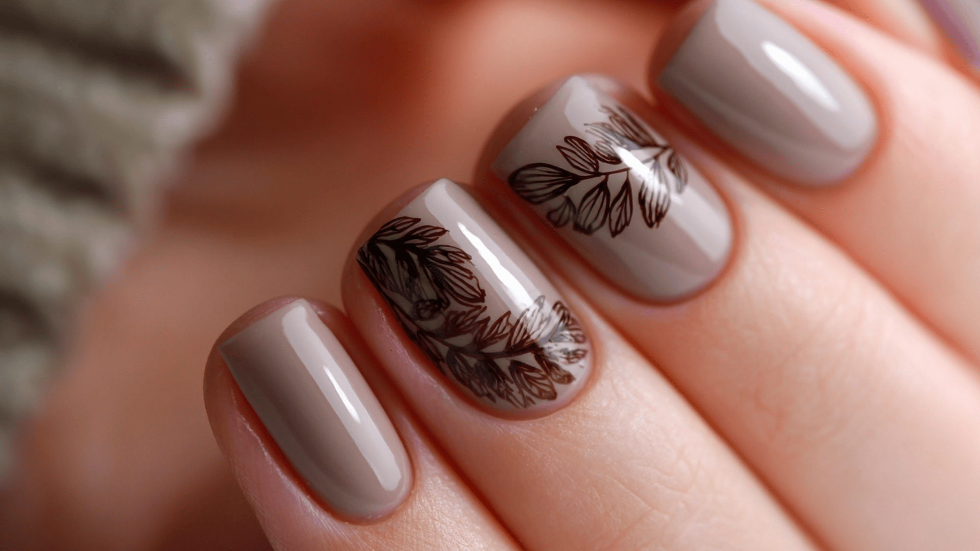 Soft Taupe featuring Dark Brown Leaf Prints