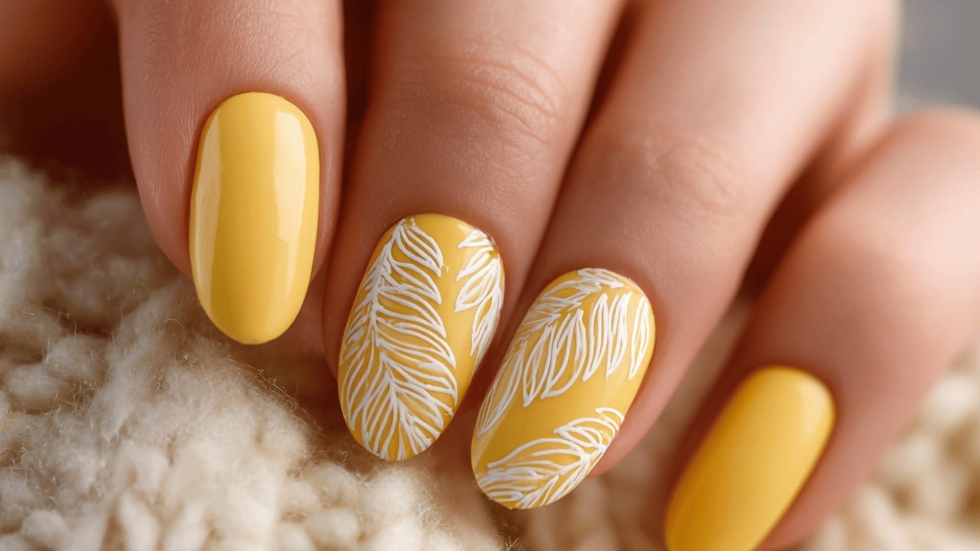 Soft Yellow Accents featuring White Leaf Outlines