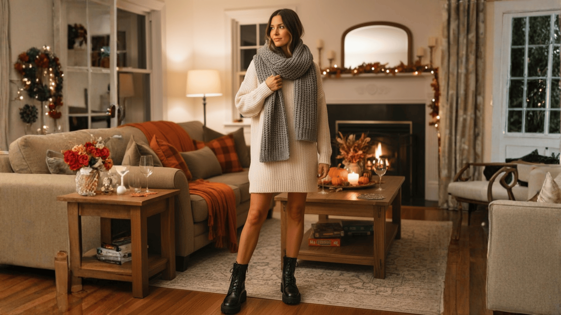 Sweater Dress And Combat Boots Friendsgiving Outfit