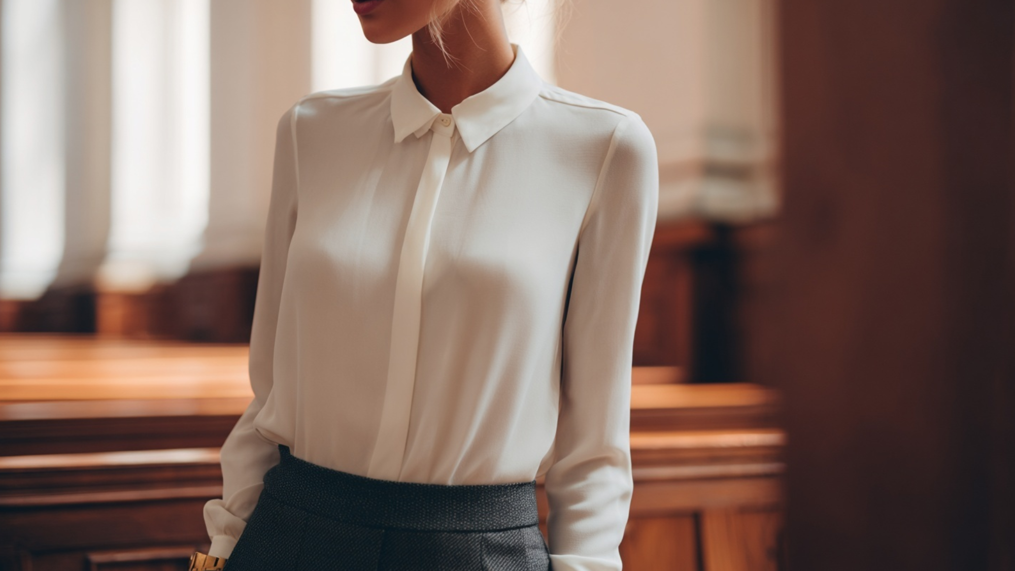 blouse with tailored trousers for court