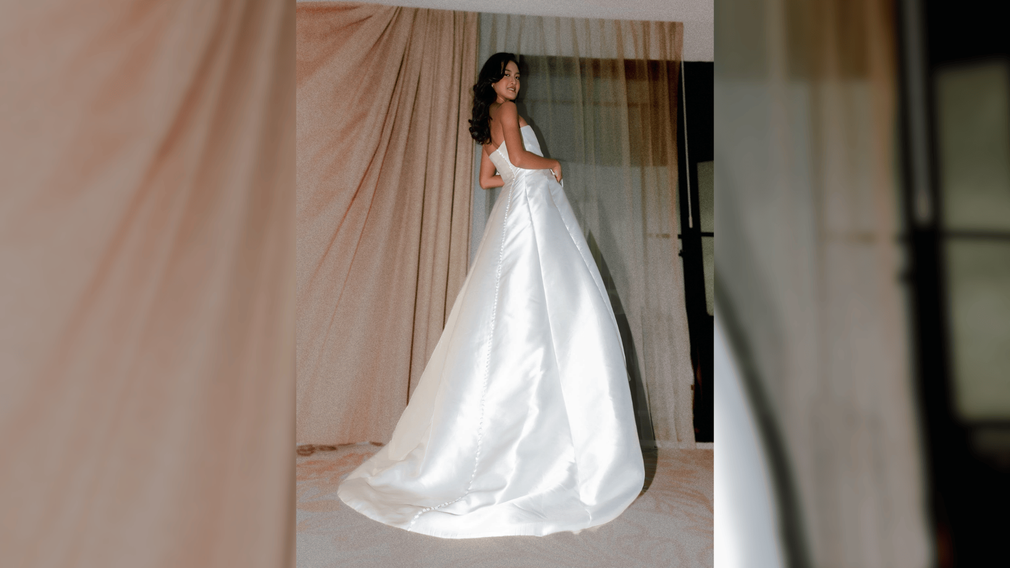 bone grey aisha straight neck mikado a line gown