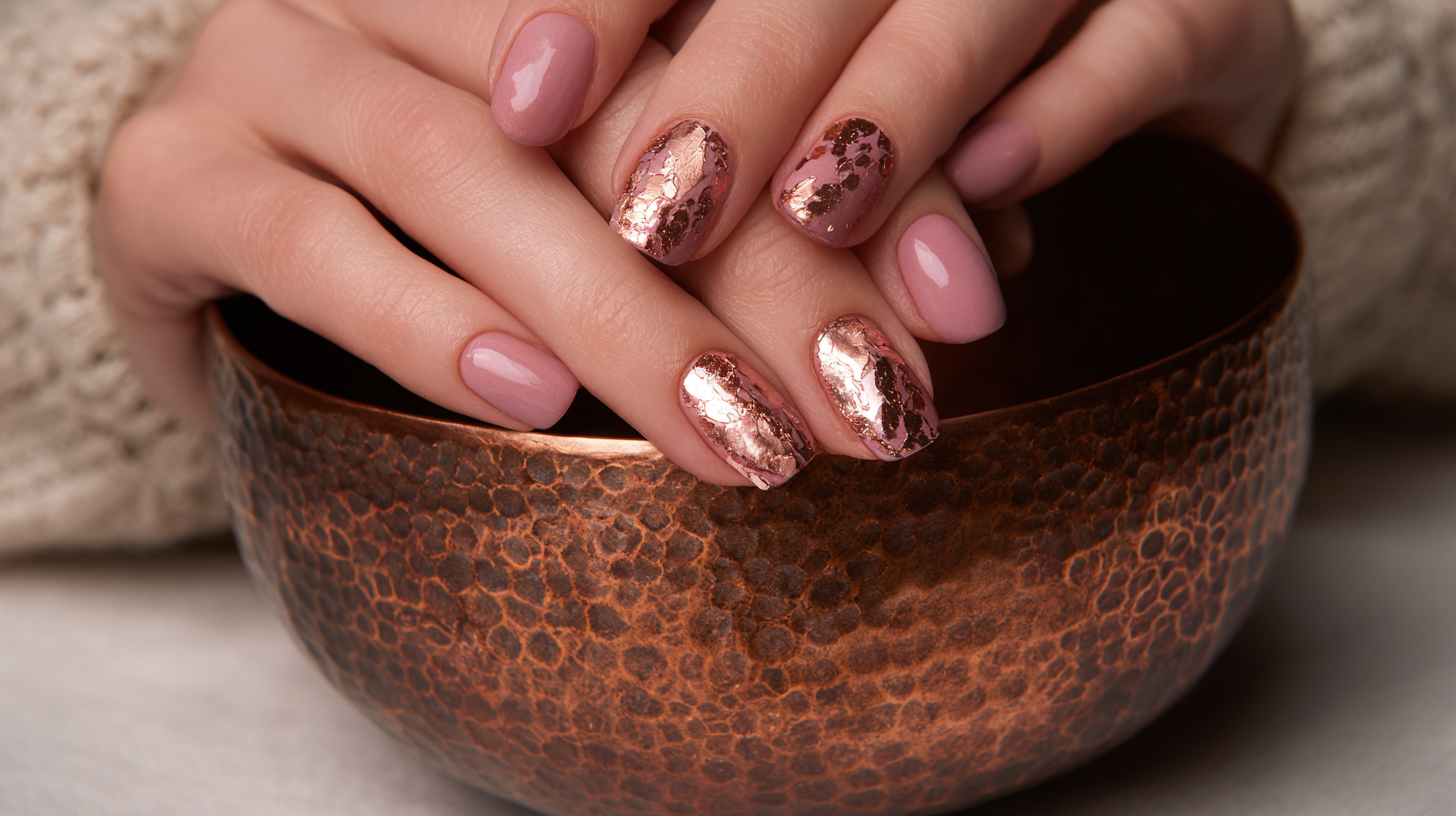 pink with copper foil