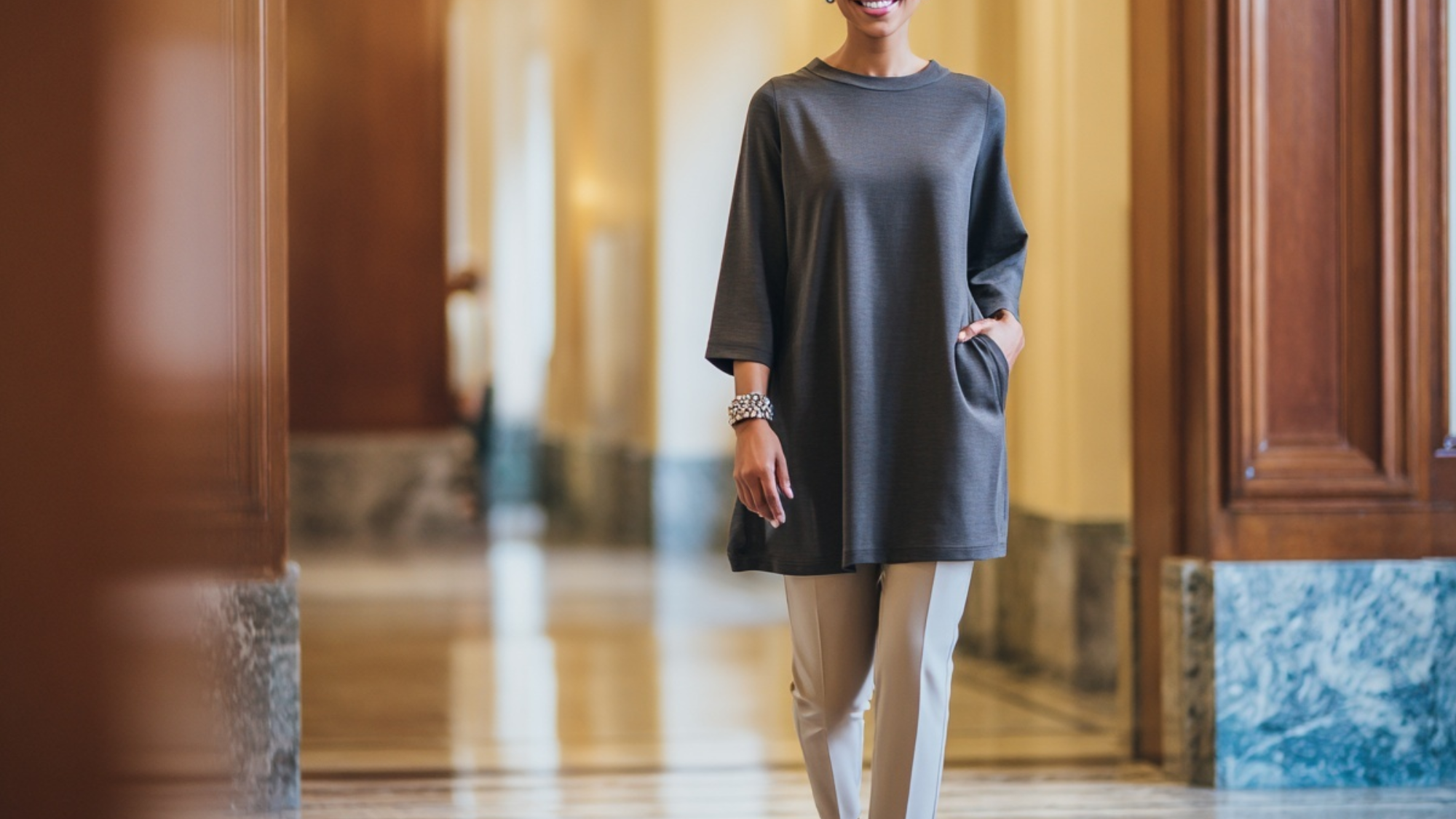 tunic with straight cut trousers for court