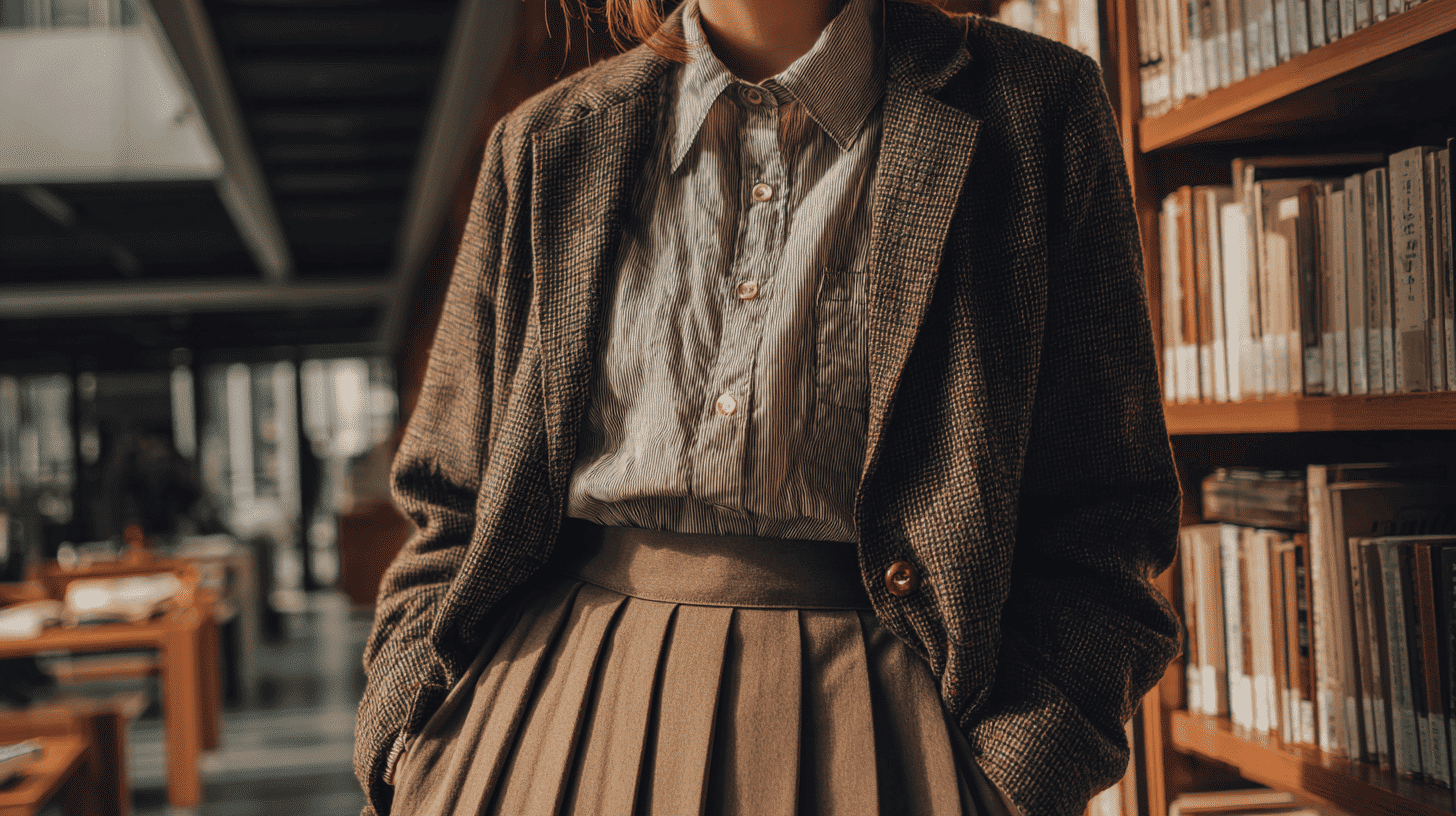 Academia Blazer Pleated Skirt Neutral Style