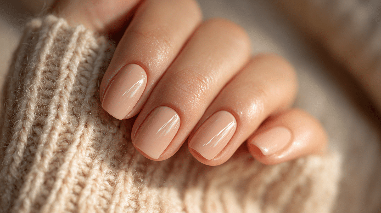 Beige Sheen Dip Nails Soft Neutral Tone