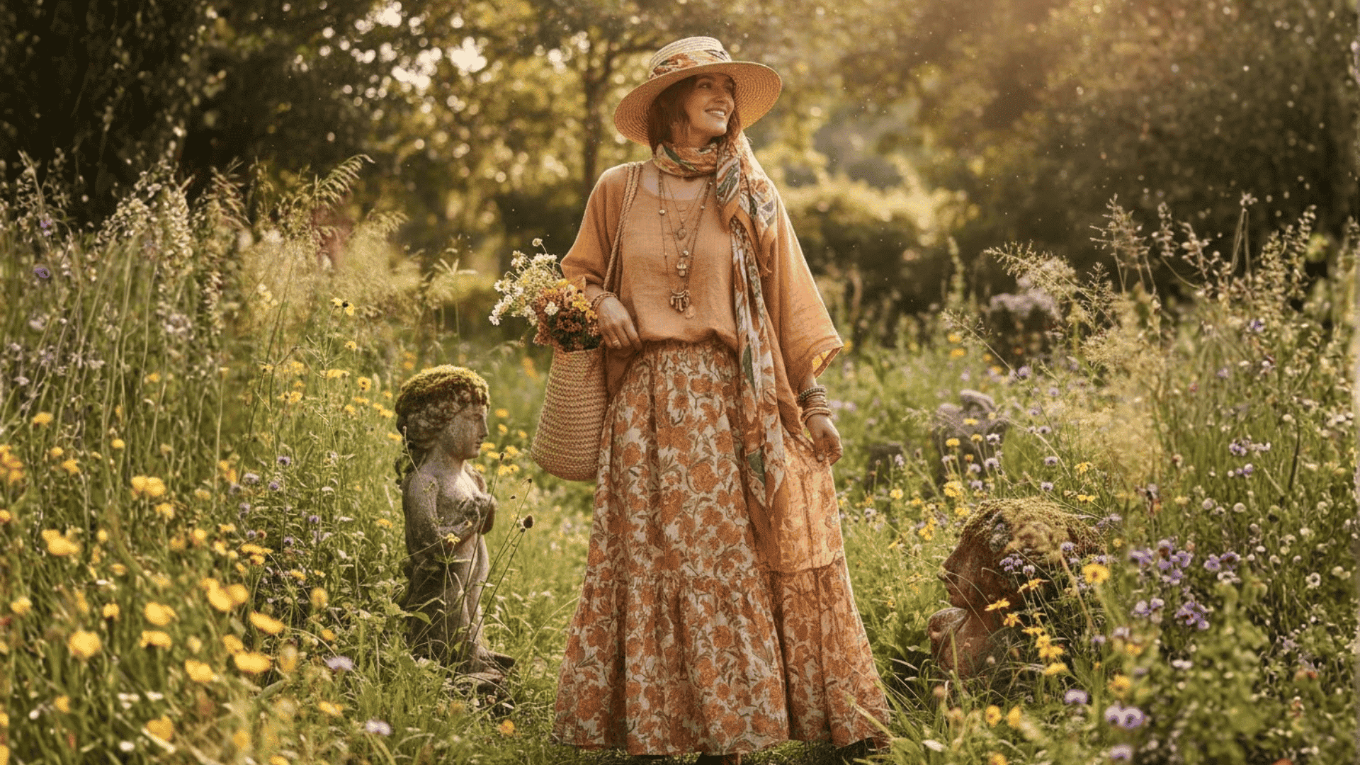 Bohemian Flowing Skirt Oversized Top Earthy