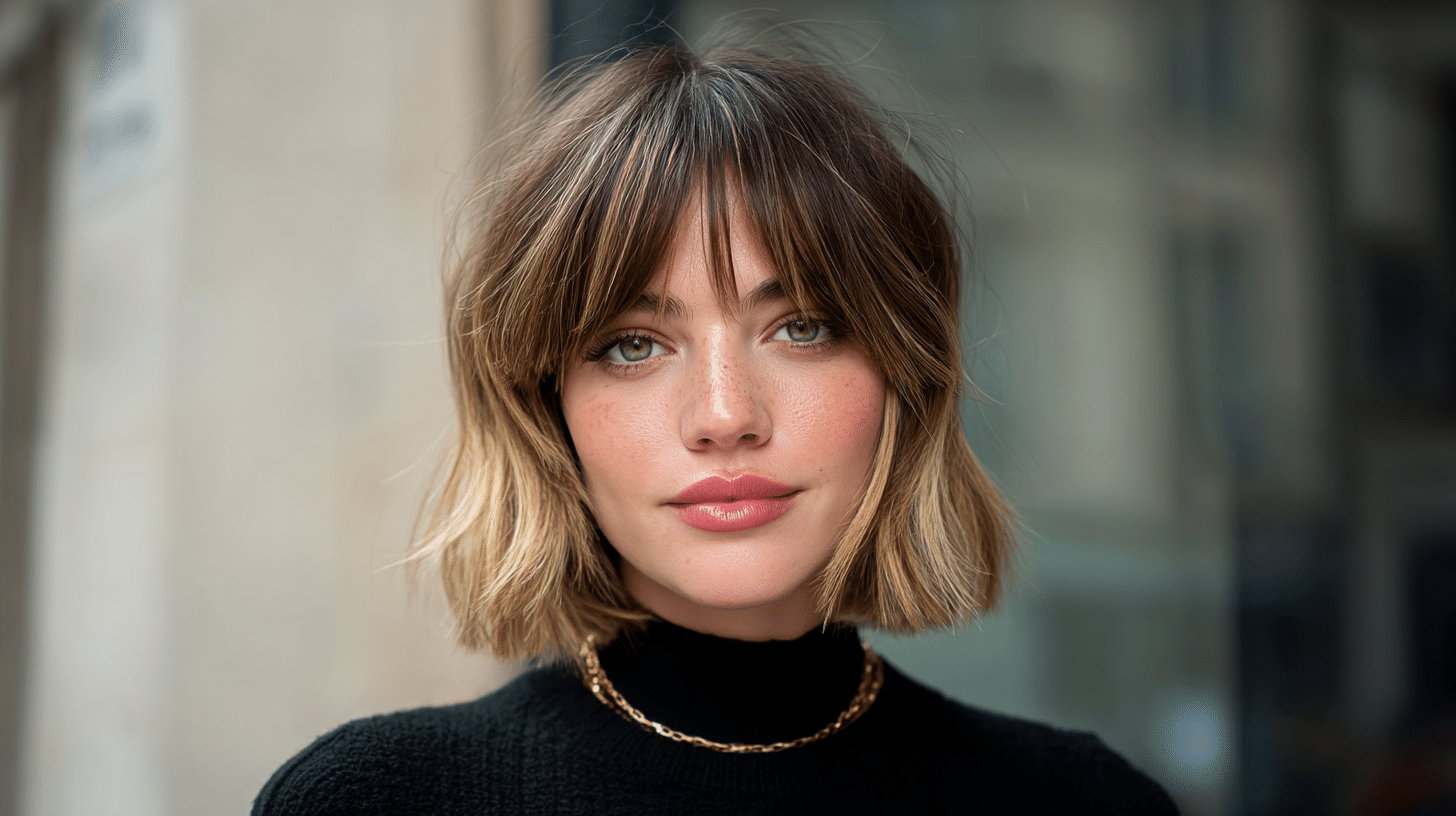 Bottleneck Bob Haircut With Modern Bangs