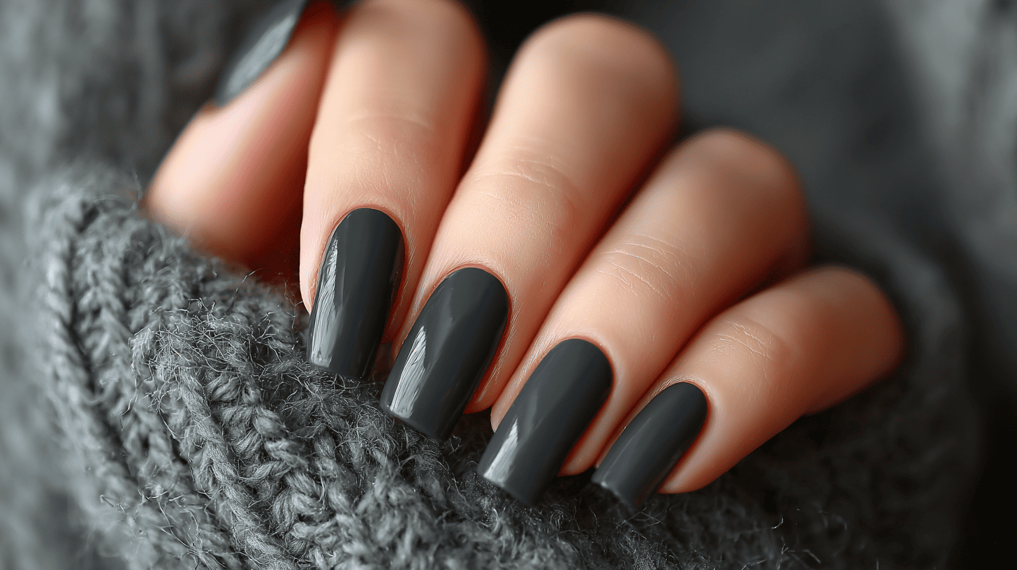 Charcoal Gray Dip Nails Deep Modern Neutral