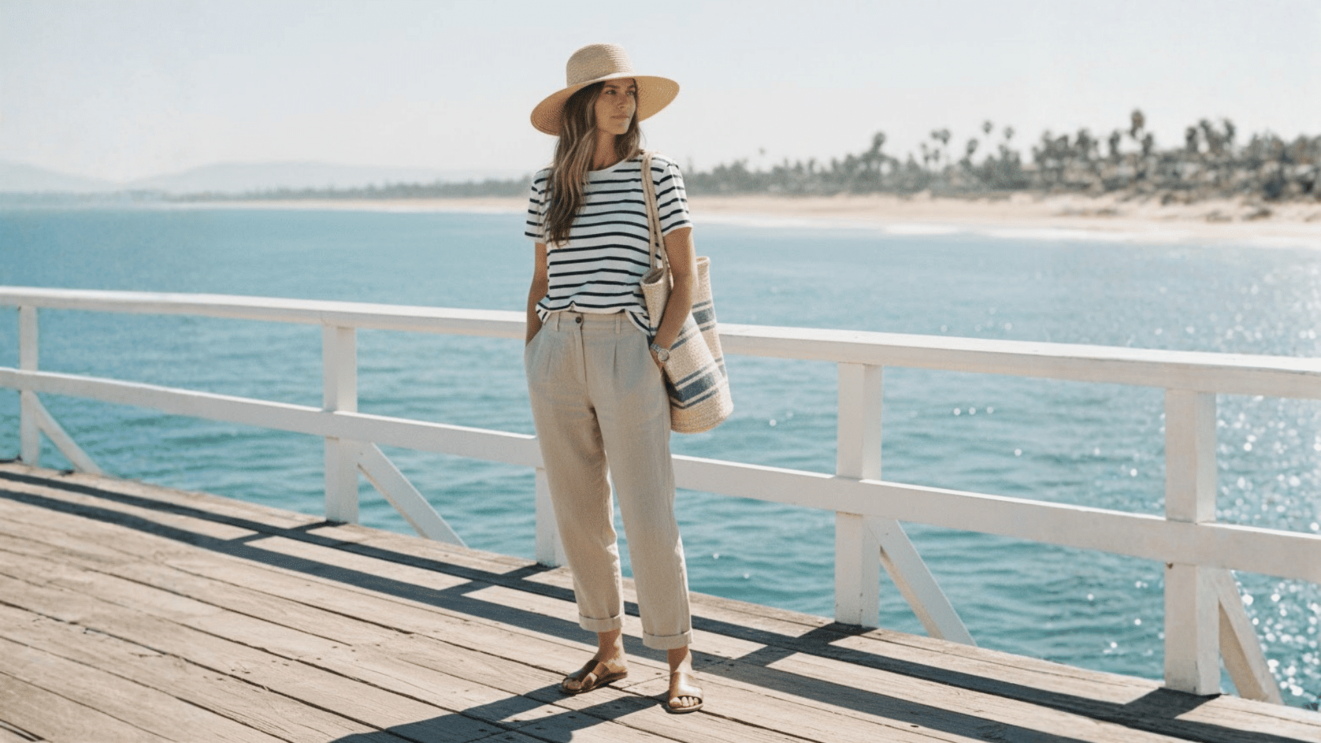 Coastal Linen Pants Striped Top Beachy Look