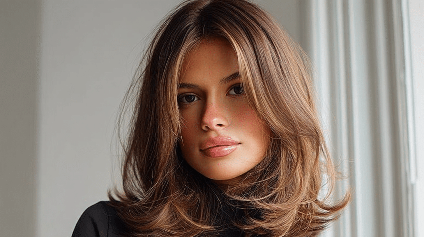 Curtain Bangs Lob With Face Framing Tendrils