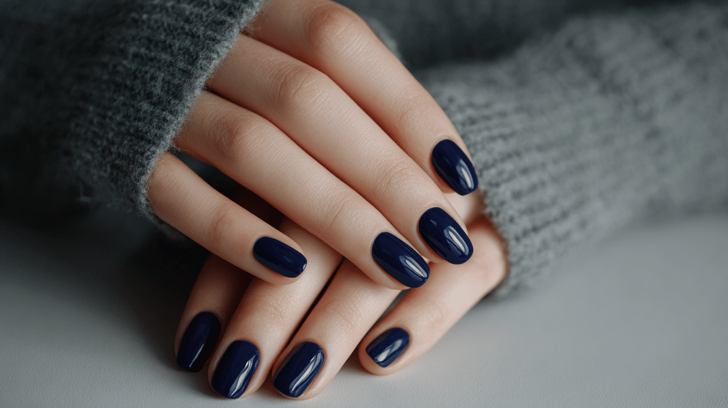 Deep Navy Dip Nails Autumn Manicure