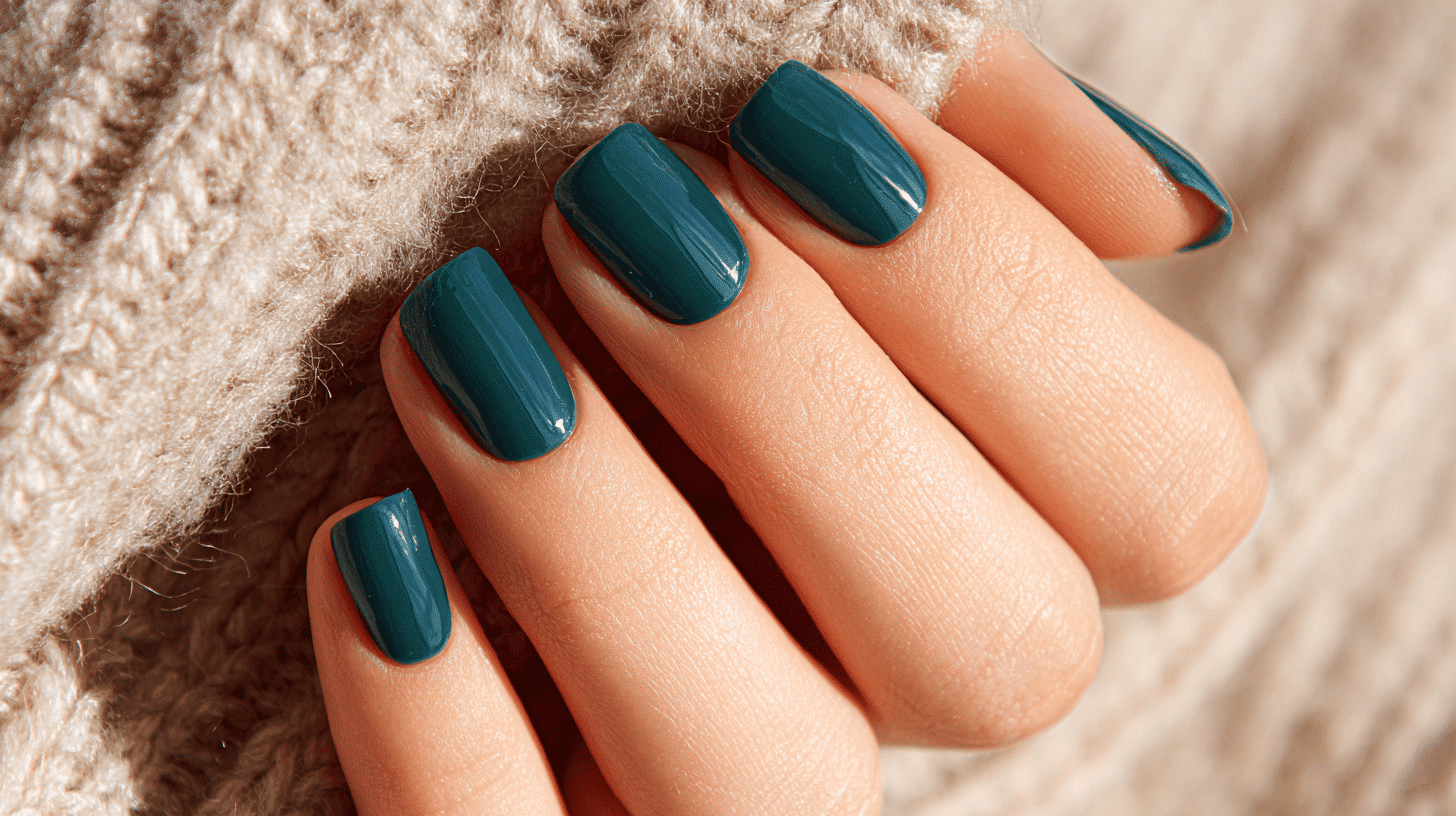 Deep Teal Dip Nails Rich Autumn Color