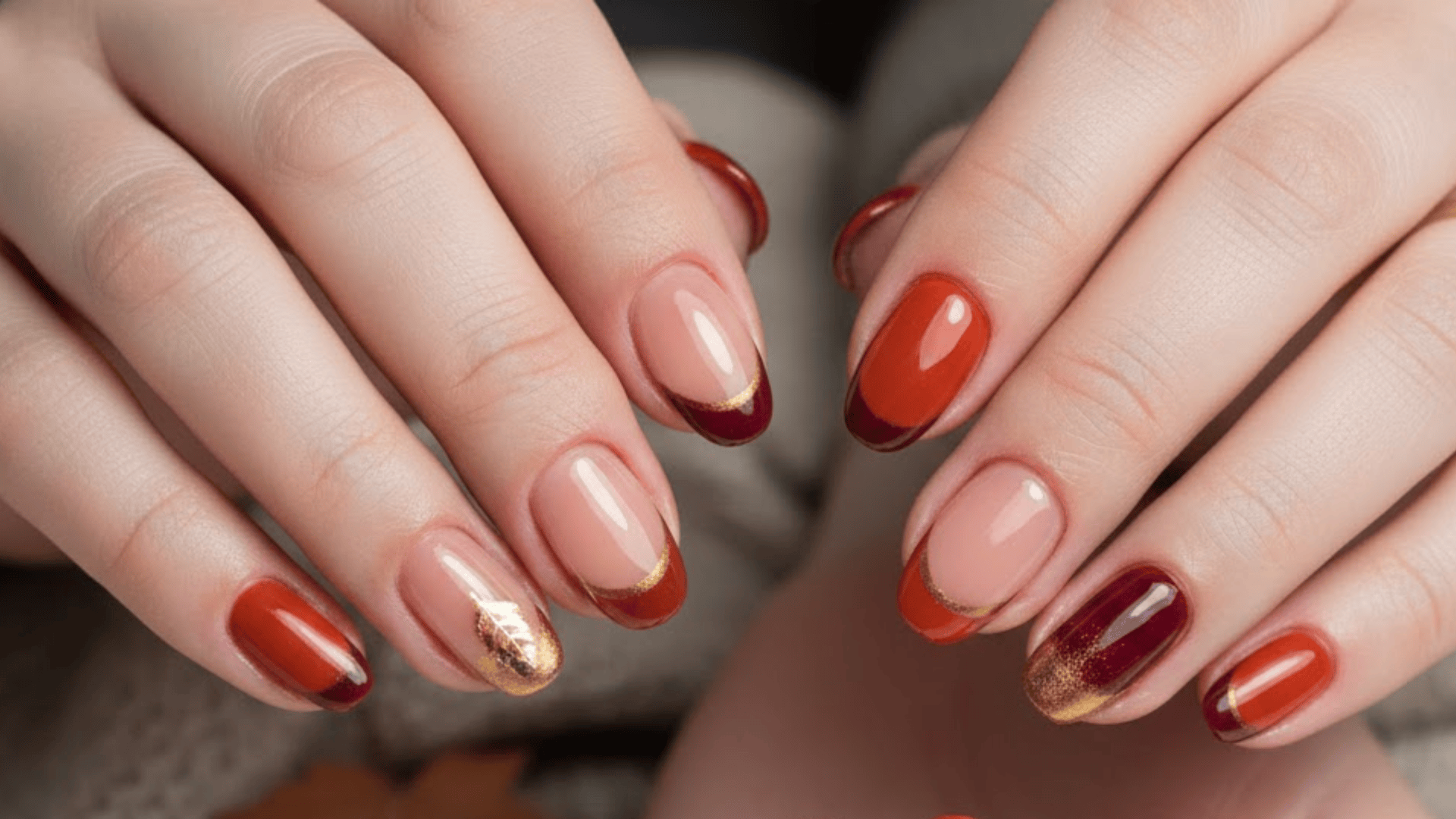 Fall French Twist Nails With Seasonal Tips