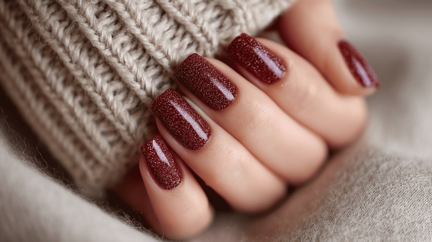Glitter Cranberry Fall Nail Look