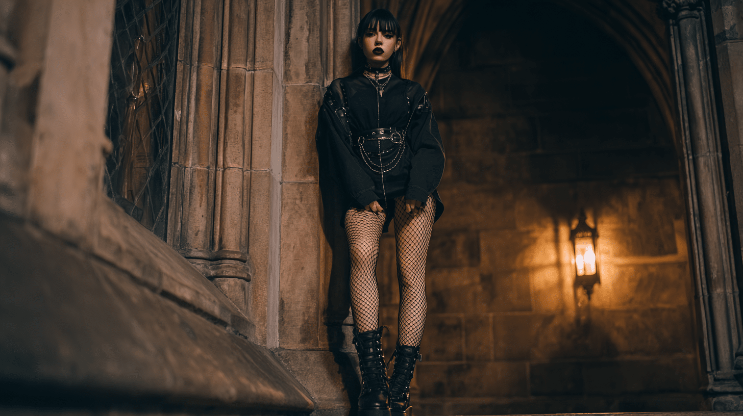 Goth Black Leather Fishnet Platform Bold Look