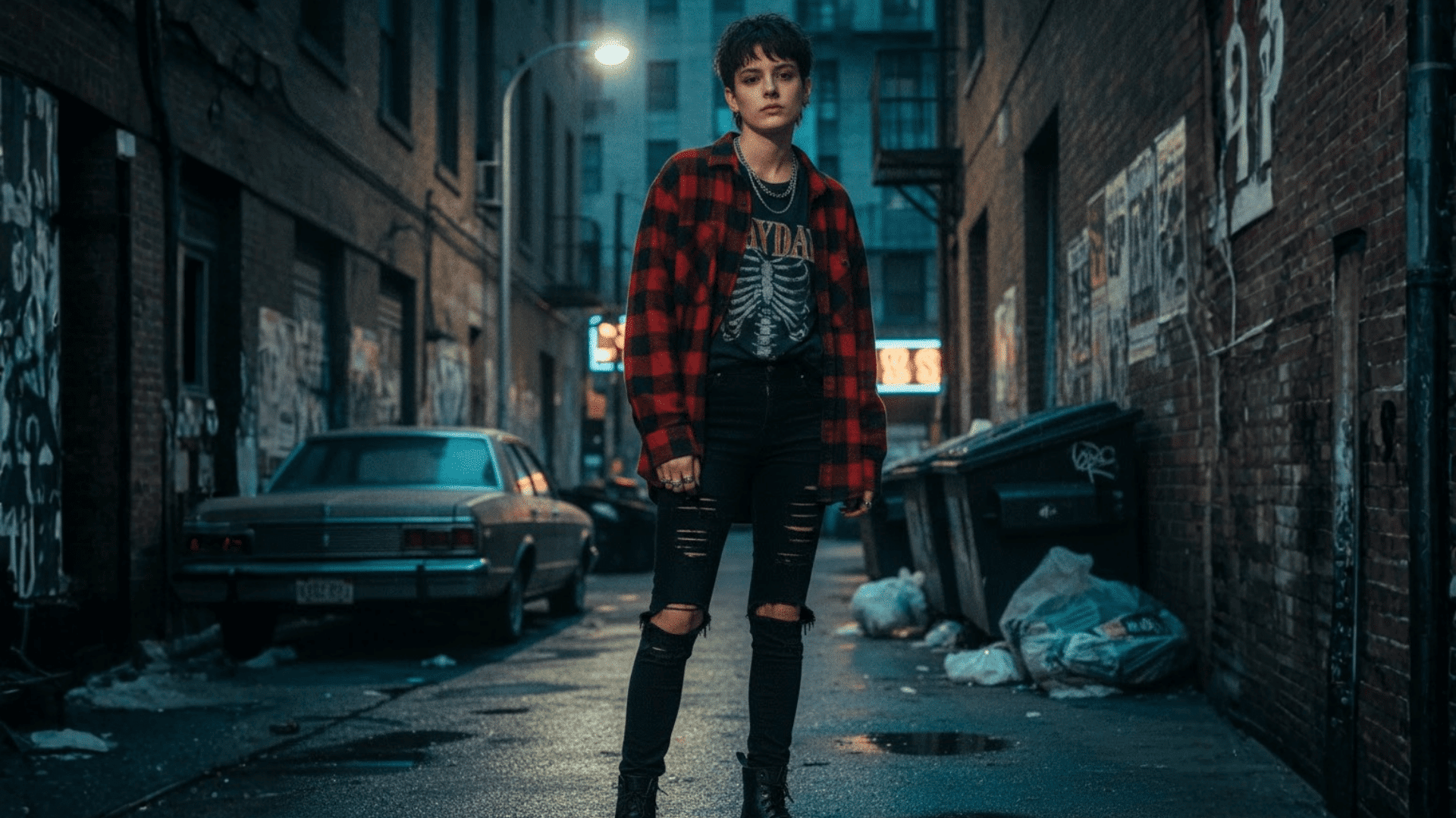 Grunge Ripped Jeans Flannel Urban Style