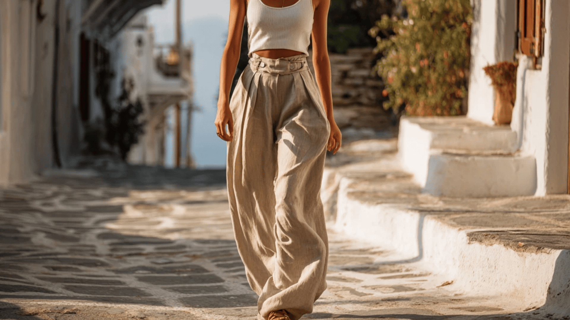 High-Waisted Linen Trousers