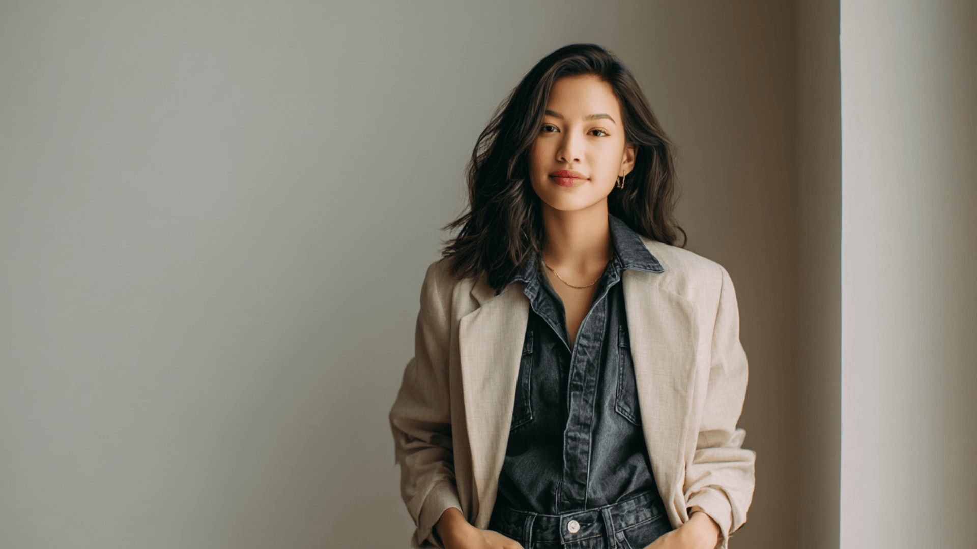 Layered Blazer with Denim Finish