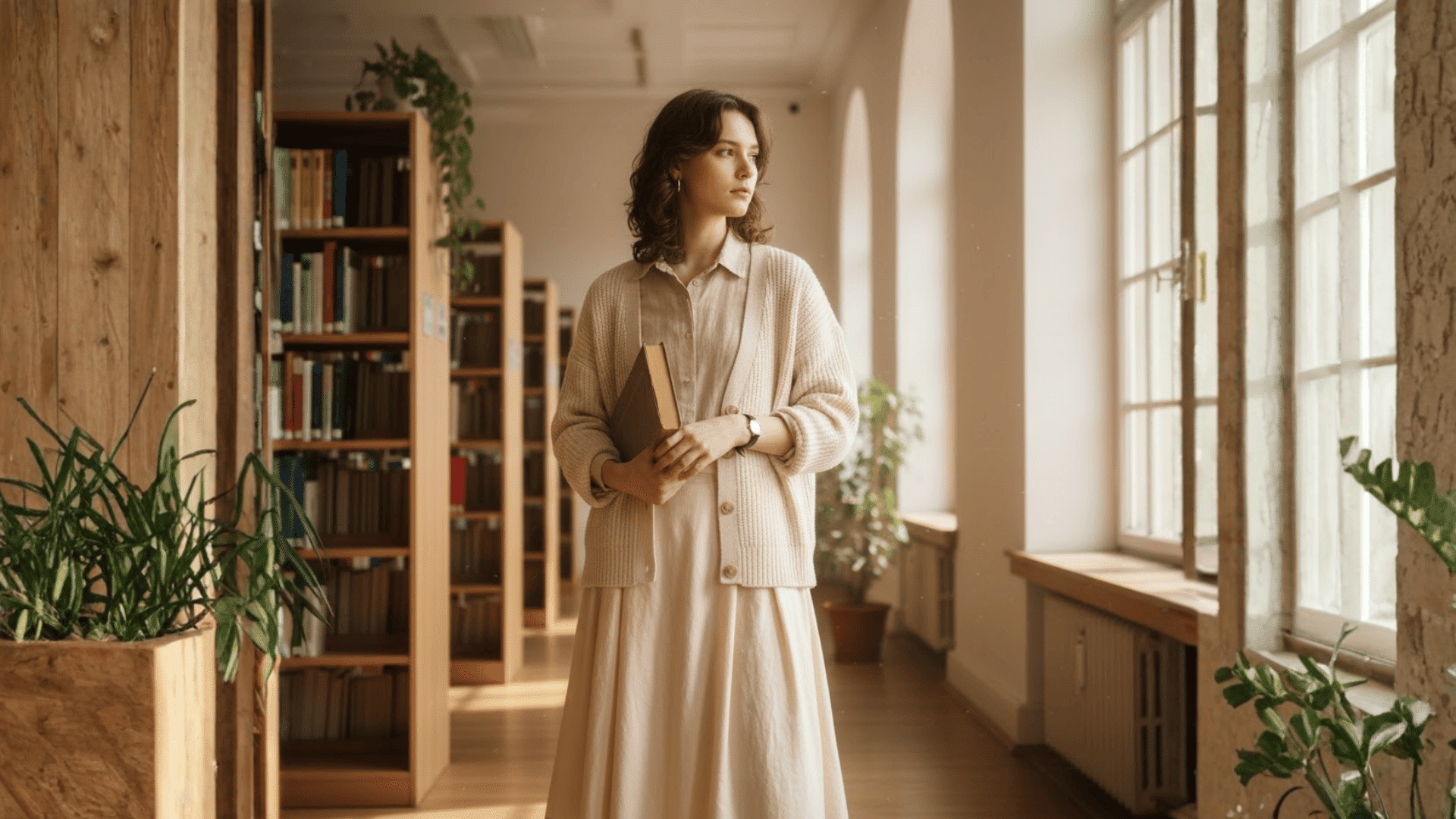 Light Academia Cream Sweater Pleated Skirt Calm