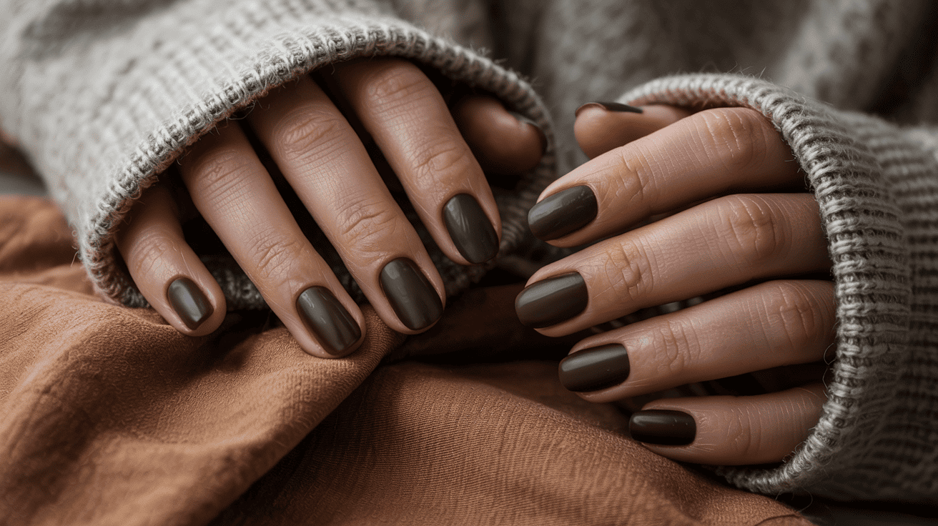 Matte Espresso Dark Brown Autumn Nails