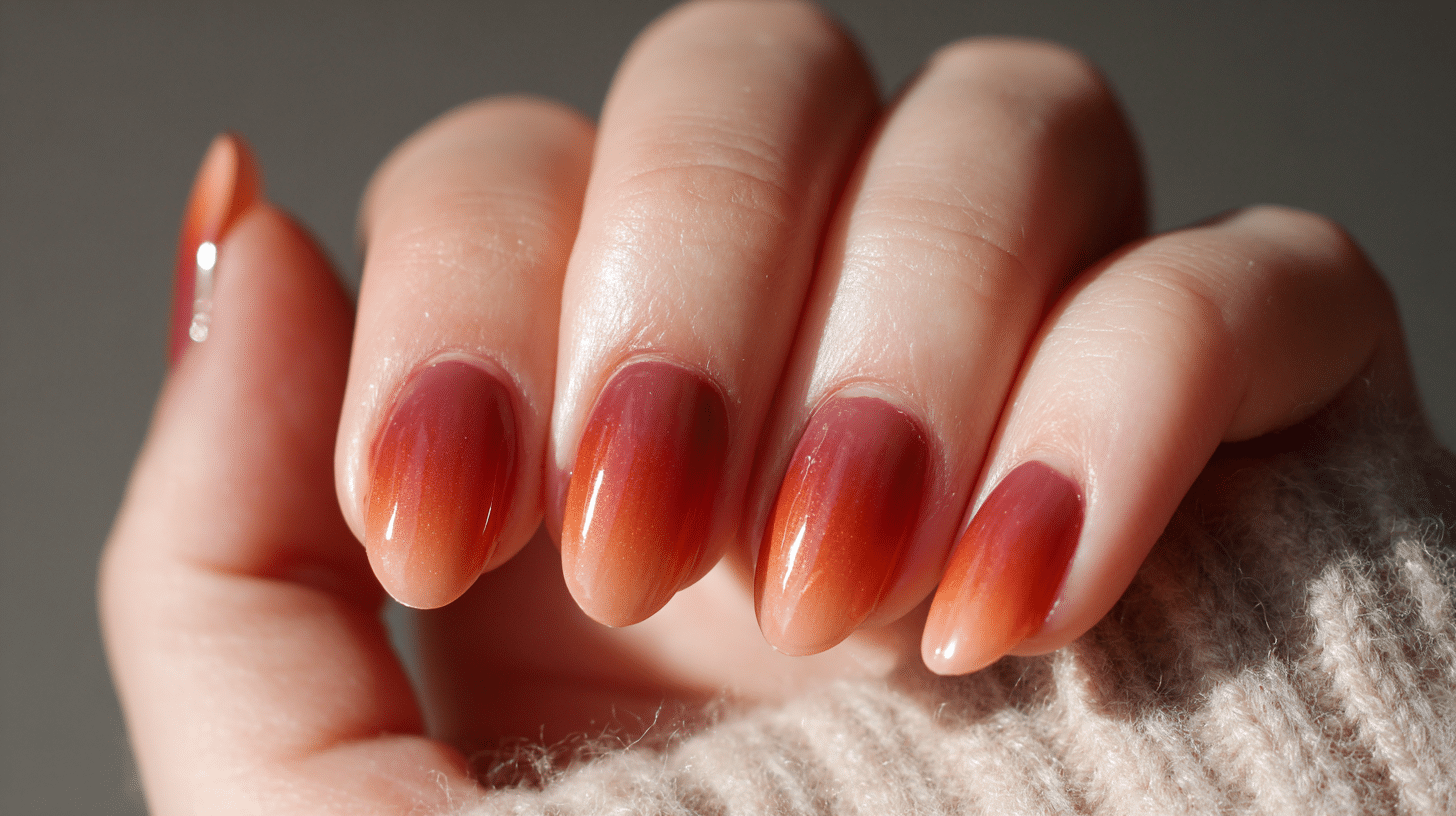 Mauve Rust Orange Gradient Dip Nails Autumn Blend