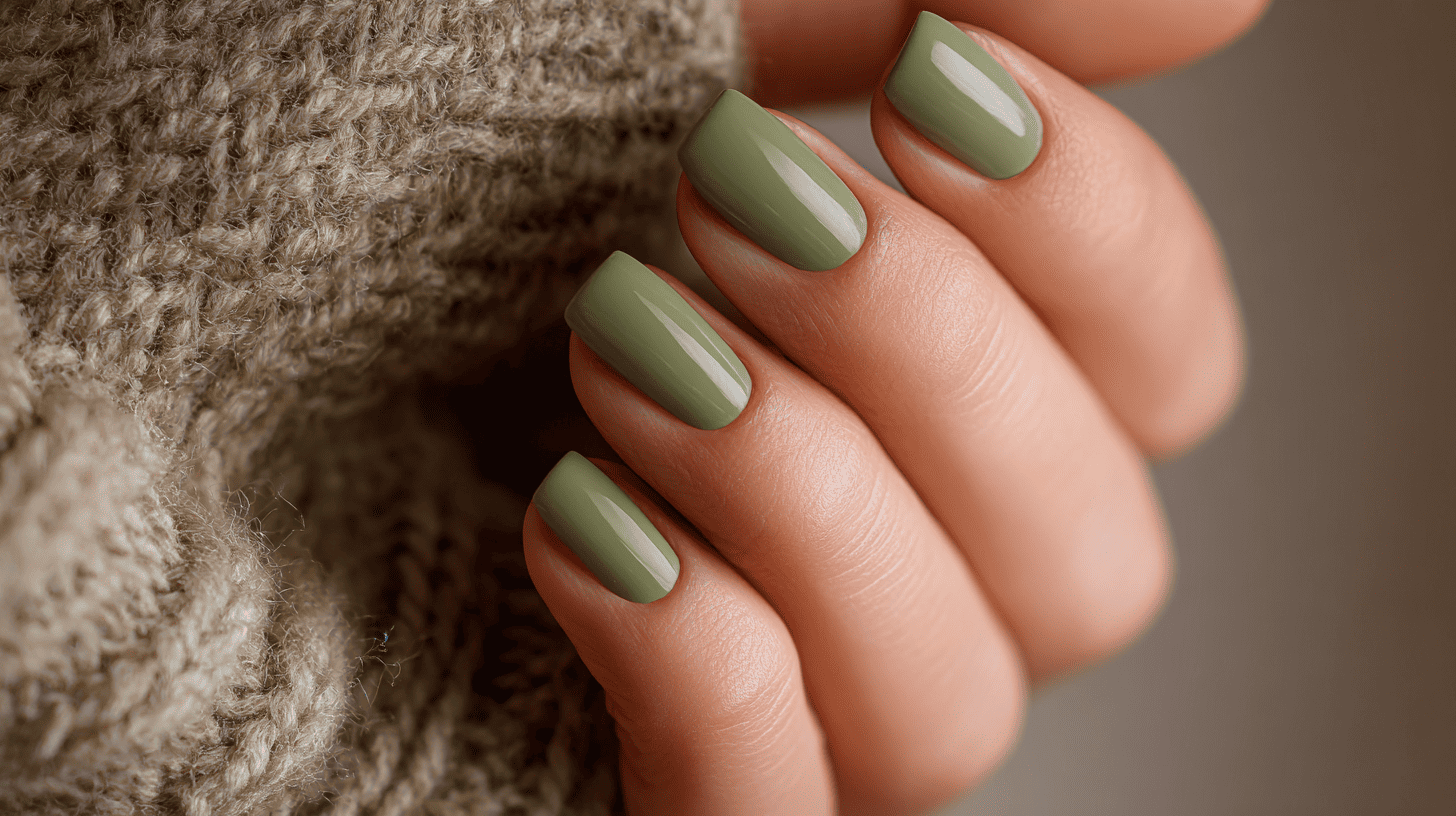 Moss Green Dip Nails Natural And Calm