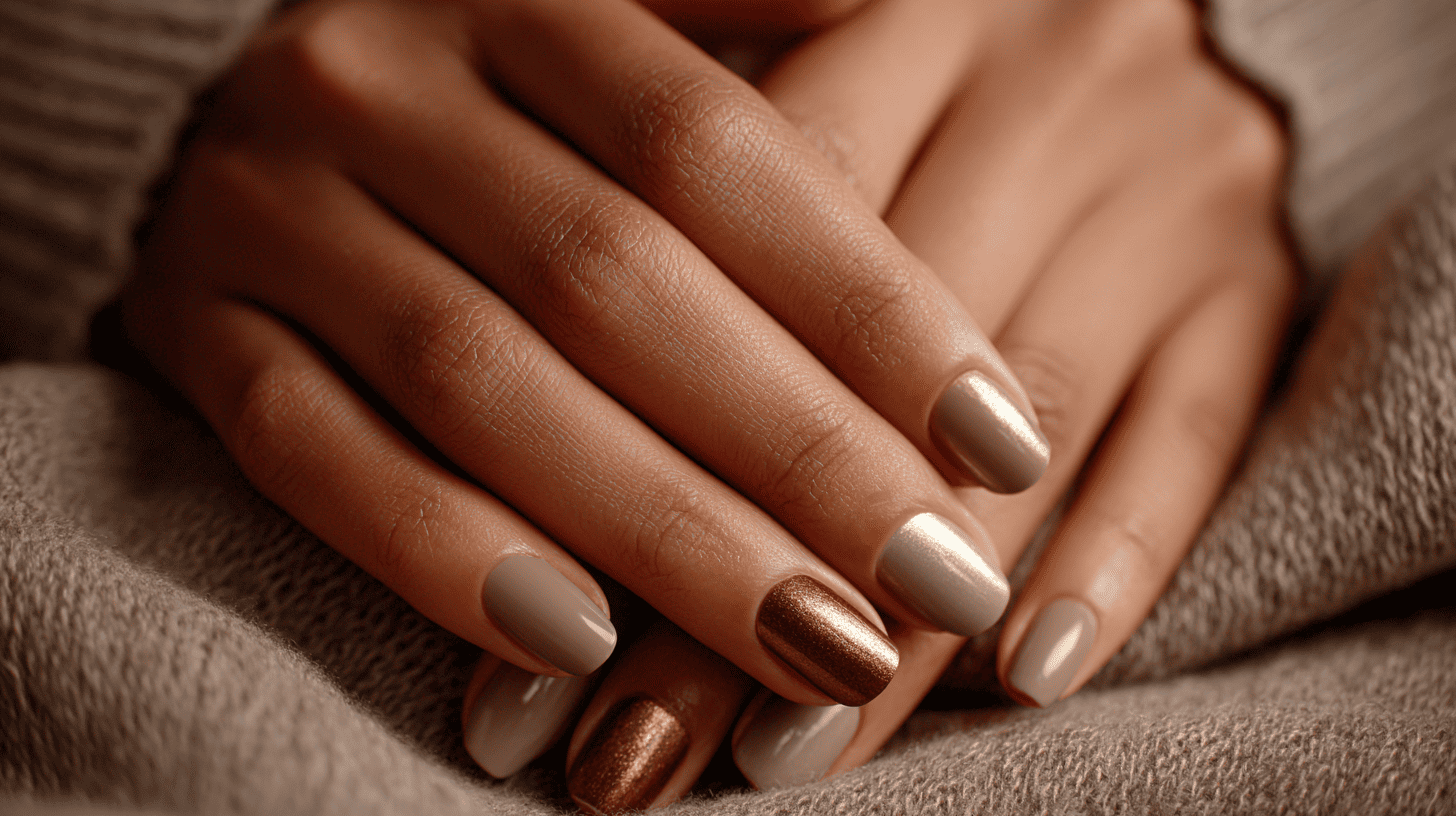 Neutral With Metallic Accent Nail