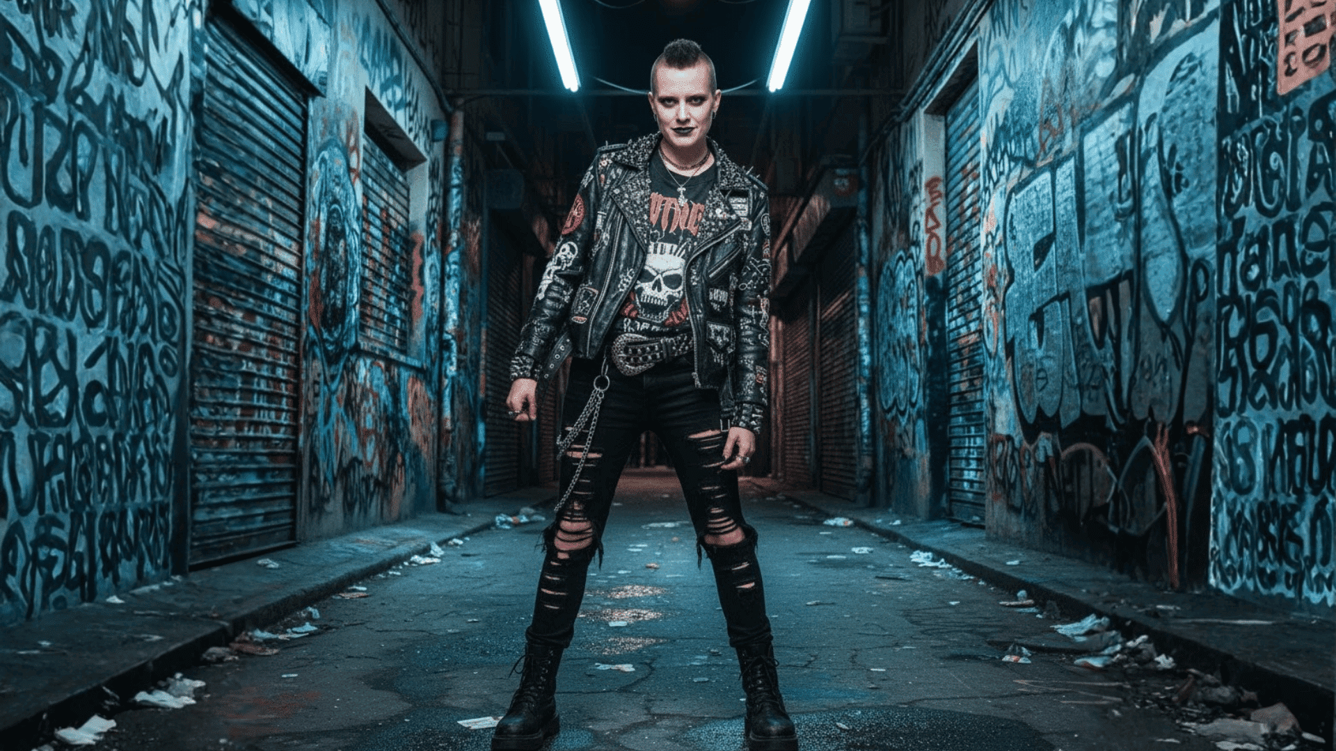 Punk Studded Jacket Ripped Pants Rebellious