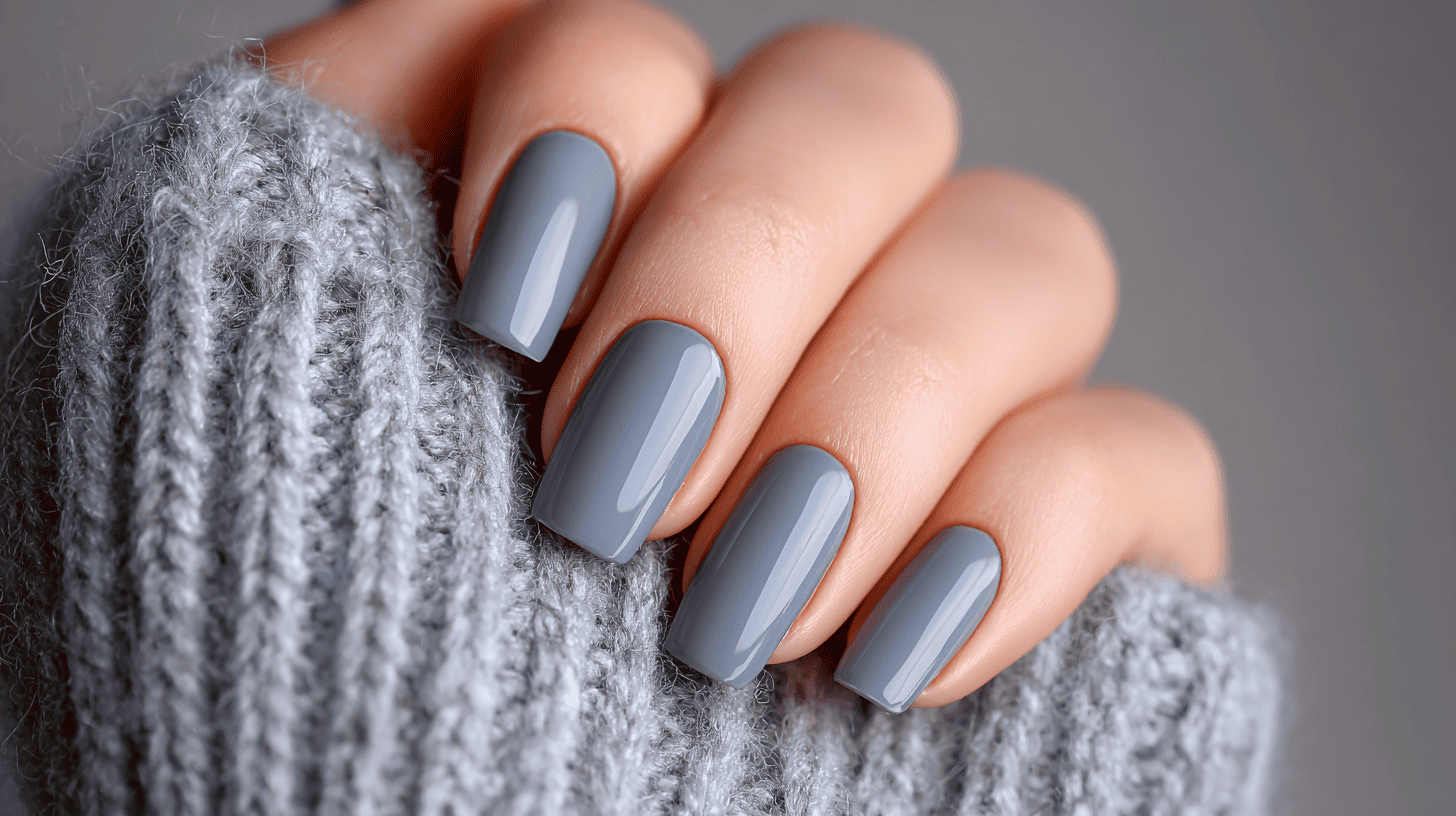 Slate Blue Dip Nails Soft And Modern