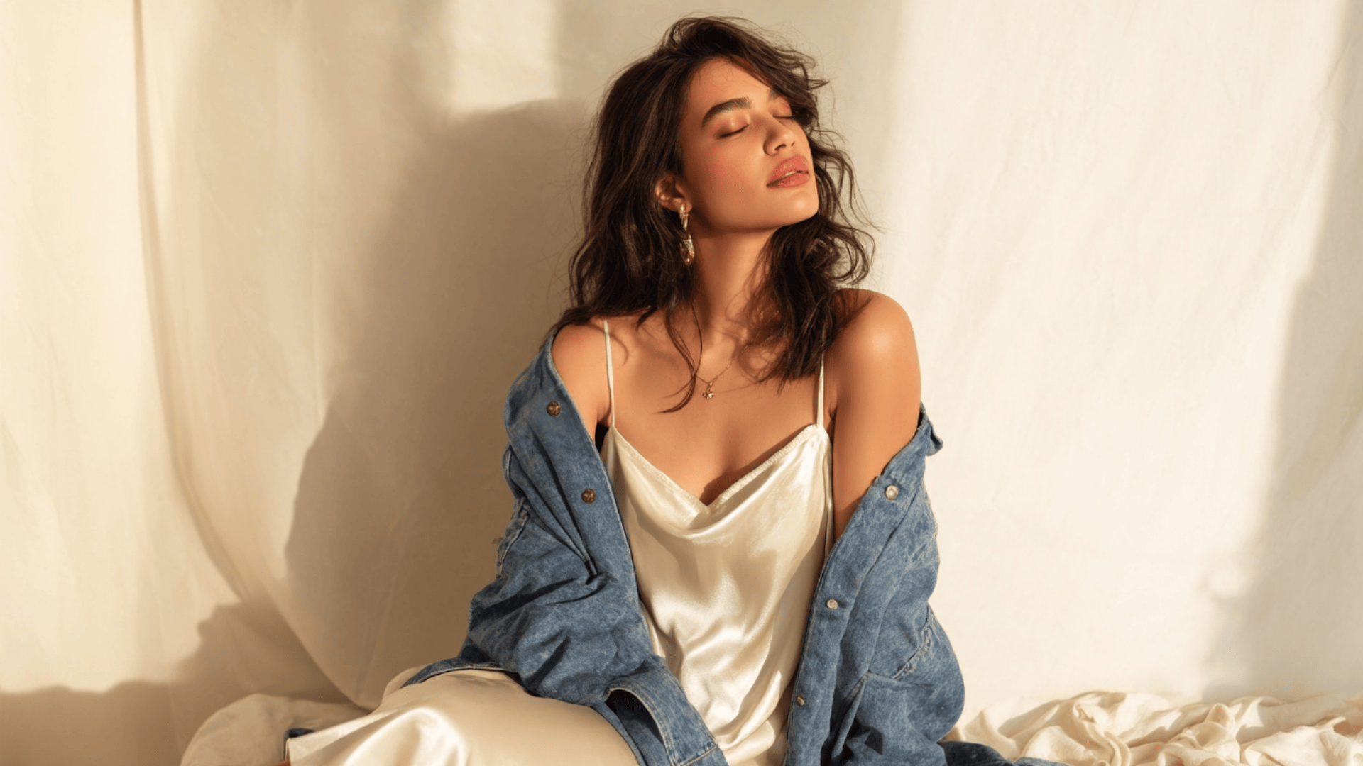 Slip Dress with Oversized Denim