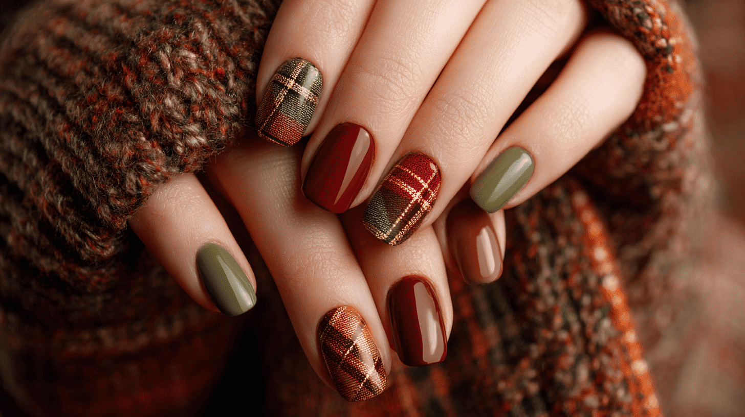 Tartan Plaid Fall Nail Design